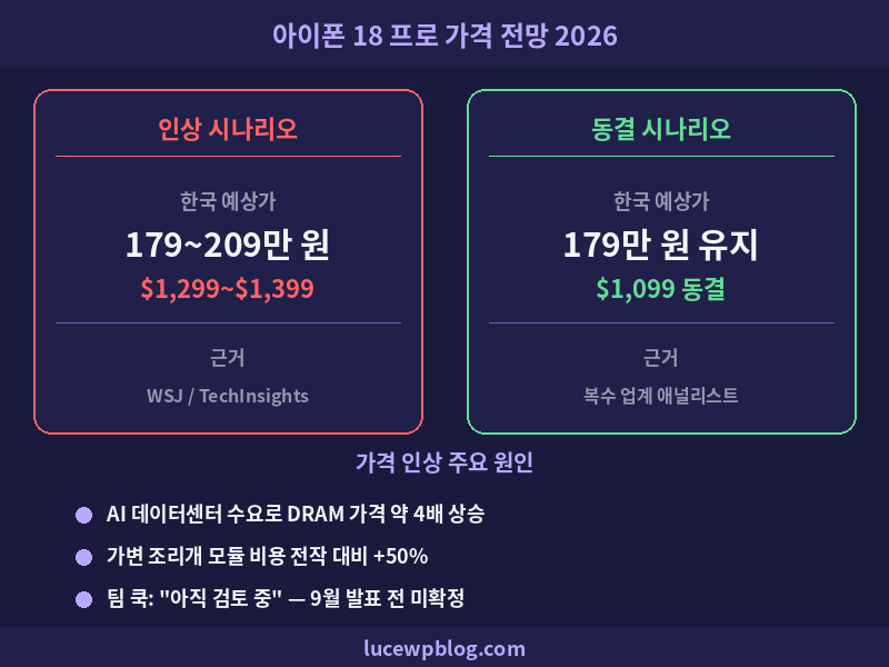 아이폰 18 프로 한국 예상 가격 인상 표 2026