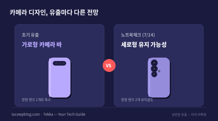 갤럭시 S27 울트라 카메라 바 디자인과 세로형 디자인 유출 비교