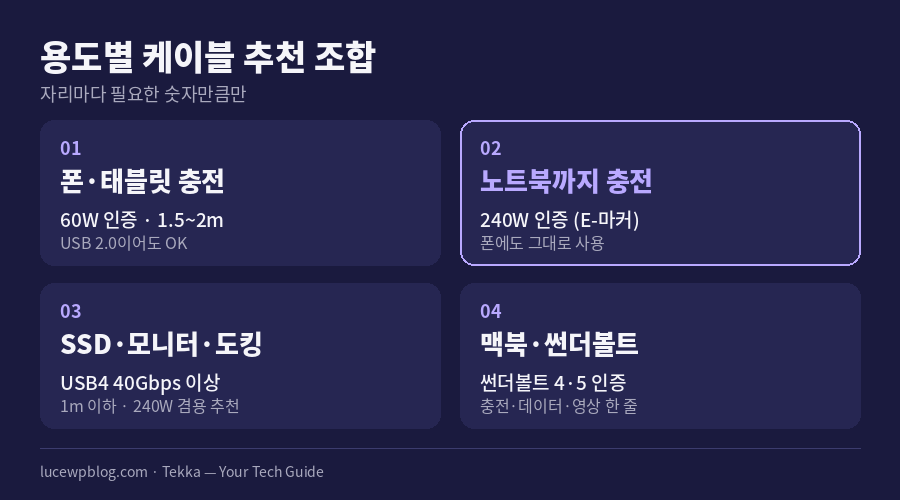 용도별 C타입 케이블 추천 조합 카드